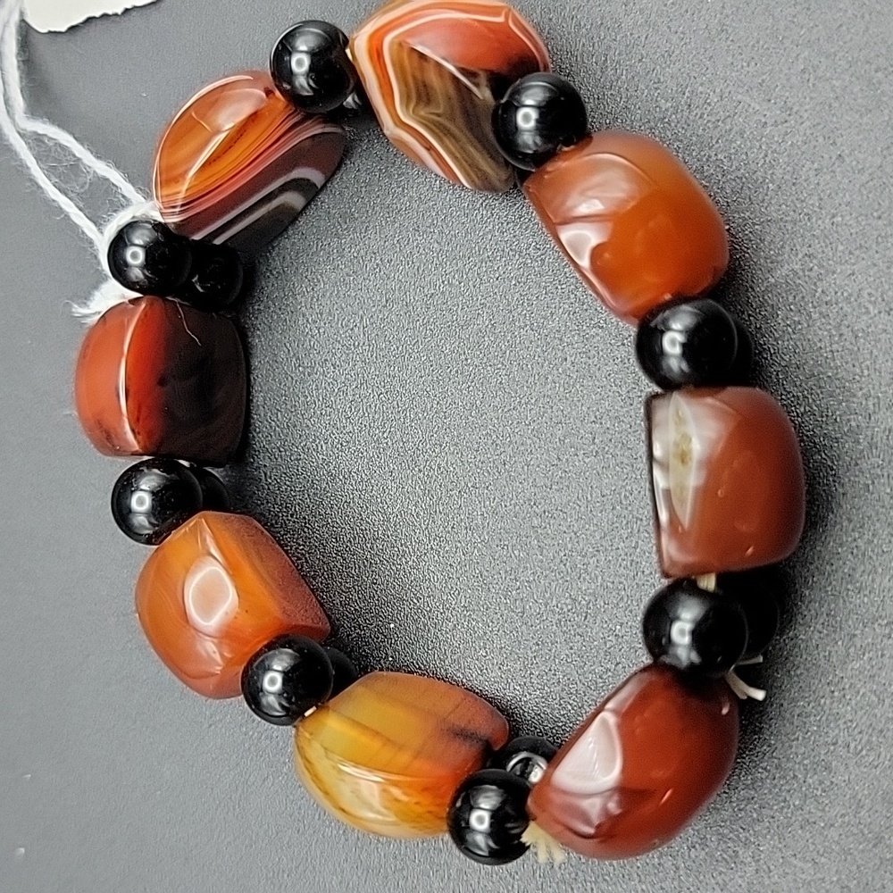 Onyx & Spinel 275 Cts Natural Gemstone Stretchable Bracelet Beaded Mens Size 7 - Picture 2 of 6